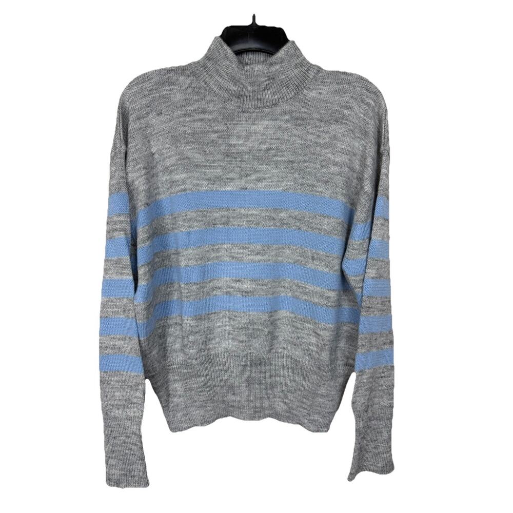 Suzy D London Women's Sweater M/L Blue Gray Stripes Soft Cozy Lightweight NWT